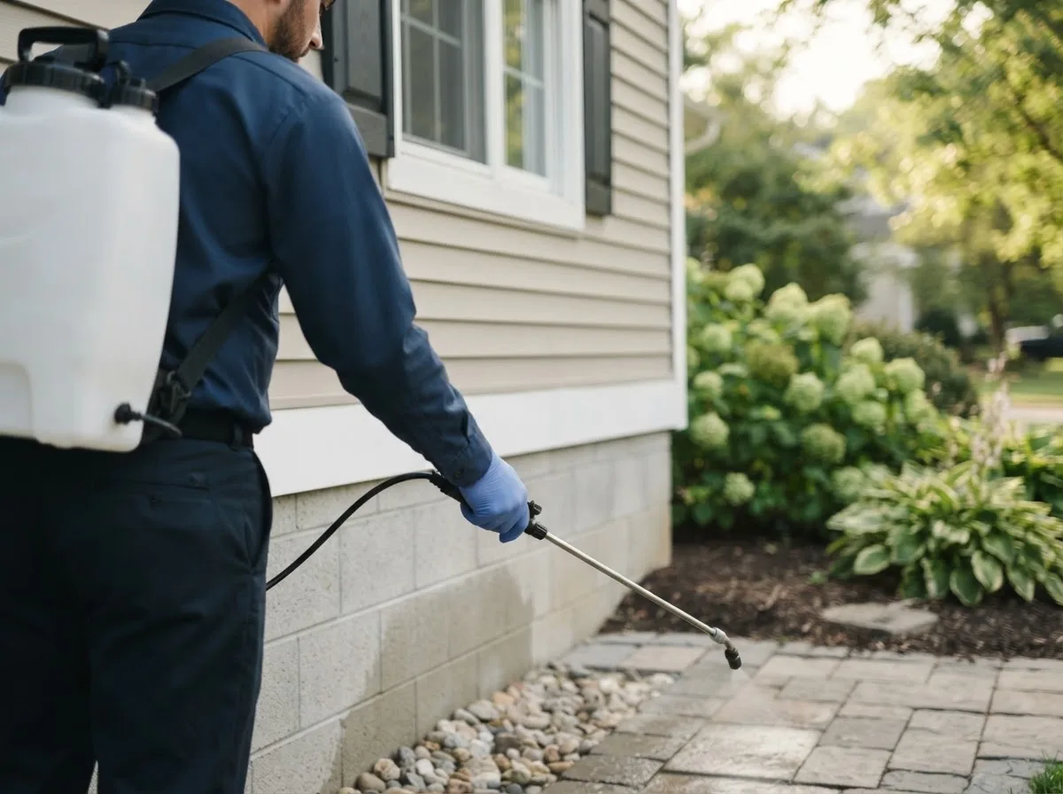 Pest control technician inspecting a home in Norborne, MO